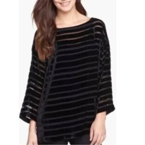 Eileen Fisher Black Velvet Burn-Out Stripes Bateau Neck Pullover Top M EUC
